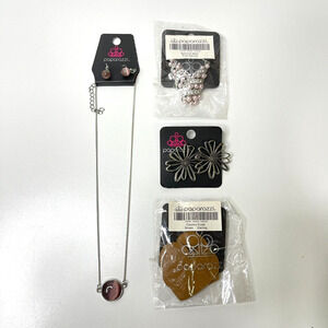Lot of Paparazzi Necklace & 4 Earring Sets – Stud, Rhinestone, Floral, Leather